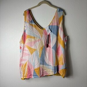 NWT Tribal Jeans Colorful Geometric Women's Reversible Sleeveless Blouse size XL